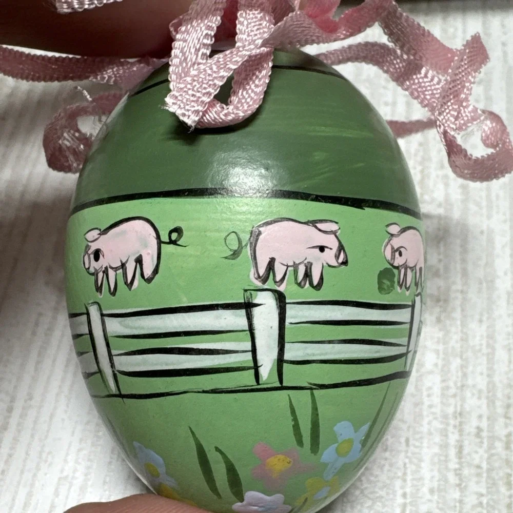 Midwest Lot of 3 Farm Animal Easter Egg Ornaments 2 25 inch Sheep Pig Cow